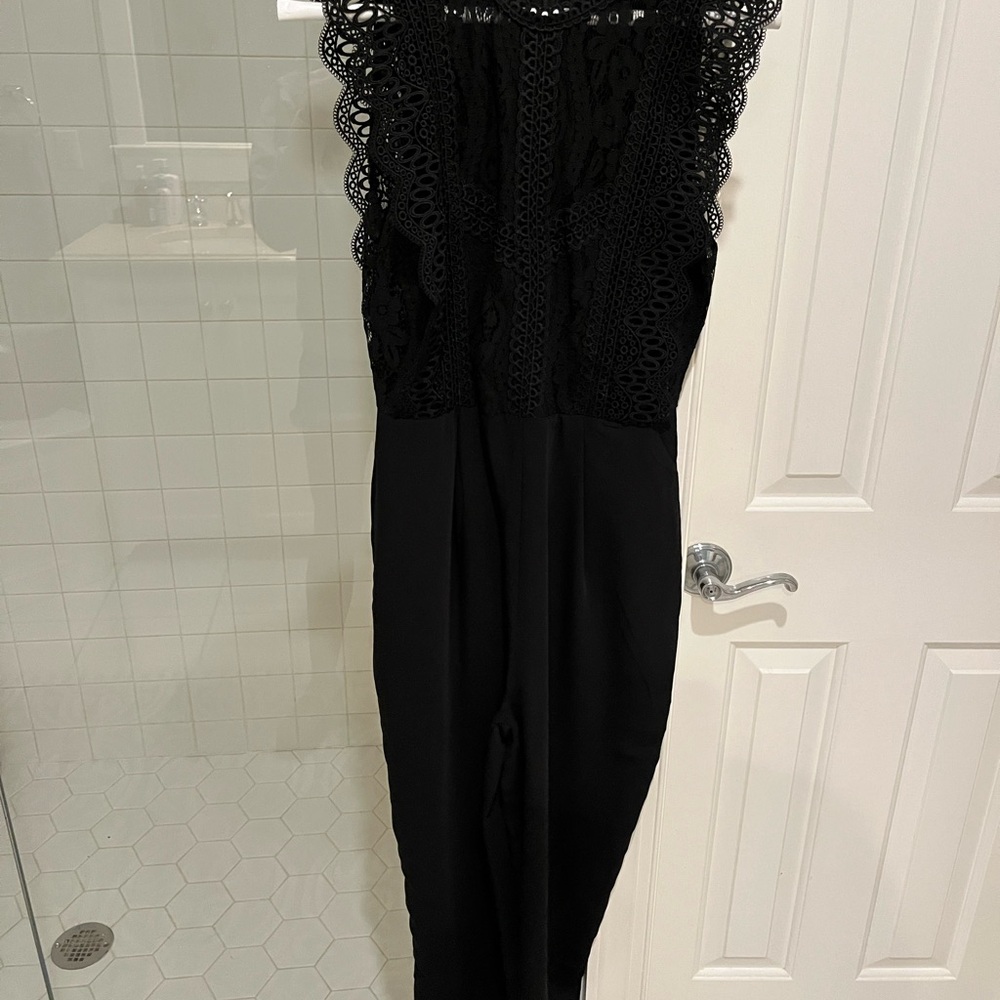 Lush Black Lace Jumpsuit - Size Small